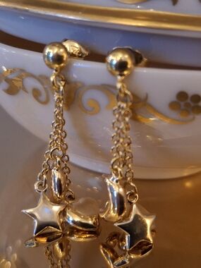 Heart Gold Moon & Stars Dangle Earrings - Women's Jewelry